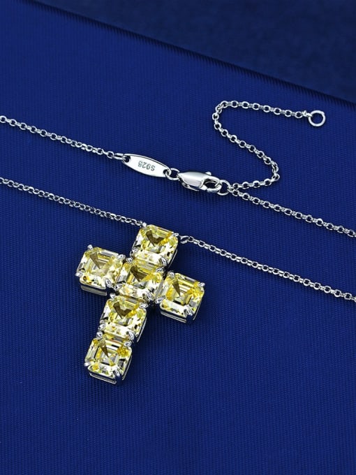 Yellow [P 1082] 925 Sterling Silver High Carbon Diamond White Cross Trend Necklace